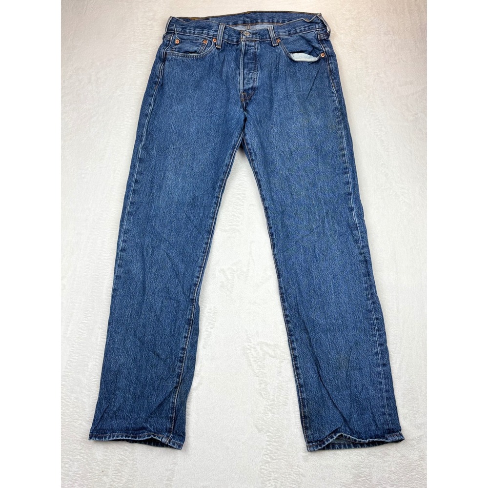 Levis 501 Mens 33x32 Distressed Indigo Blue Jeans Vintage‎ Style Denim